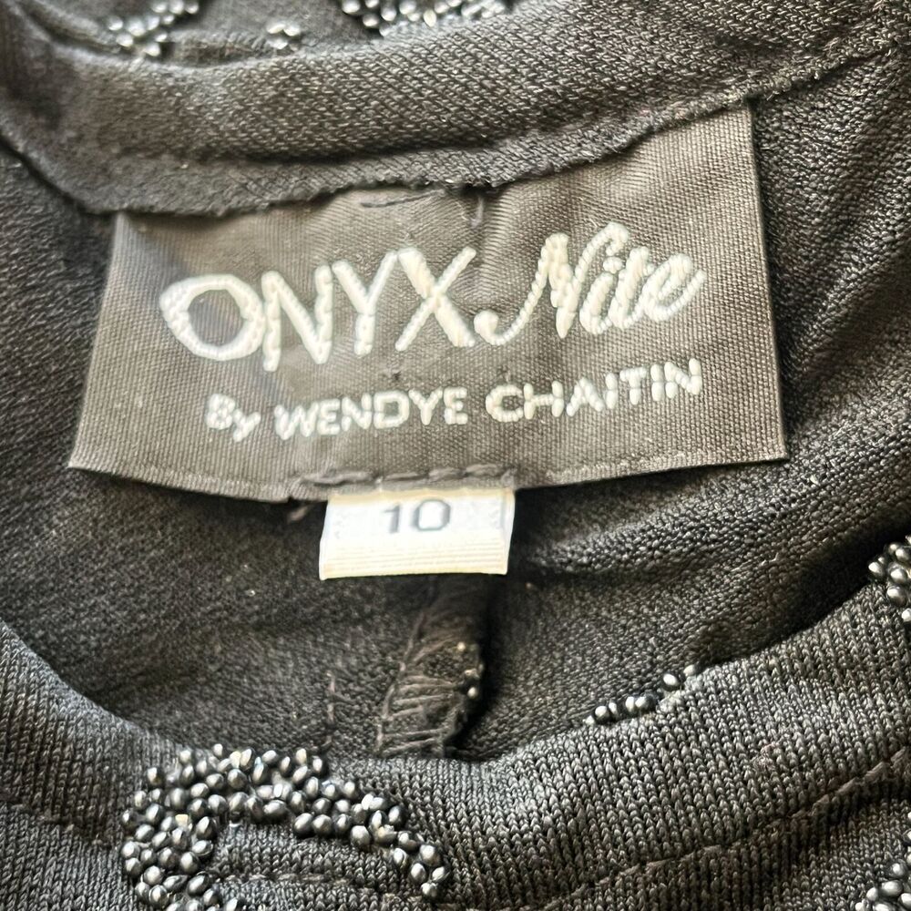 VTG Onyx Nite Wendye Chaitin Womens Sz 10 Black Beaded Cocktail Dress - Picture 2 of 4